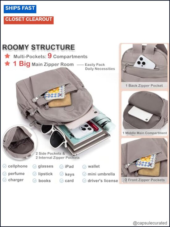 Water-Resistant Nylon Mini Backpack Purse for Women Anti-Theft Travel Daypack main image 4